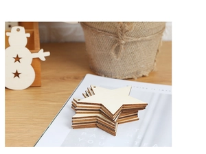 Close-up of stacked star-shaped wooden ornaments with natural wood grain and rustic edges