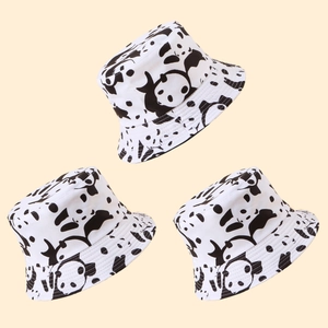 Cute Cartoon Panda Print Bucket Hat Cotton Canvas Sun Protection Fisherman Cap Outdoor Travel Casual Style For Women Men