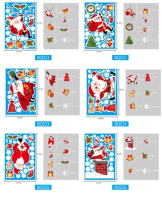 Detailed size specifications for six snowflake and Santa Claus Christmas window stickers