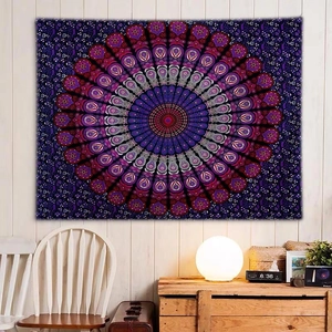 Bohemian mandala tapestry with vibrant purple and blue patterns for wall decor