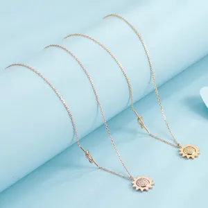 Collier Pendentif Tournesol Acier Inoxydable Chaîne À Nœuds Bijoux Pour Femmes Style Coréen Or Rose