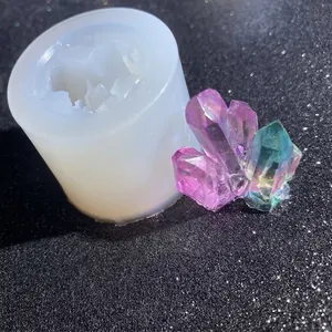 DIY silicone mold for crystal clusters with finished colorful resin crystal rock decor