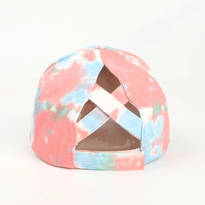 Casquette de baseball tie-dye avec dos croisé élastique pour queue de cheval et velcro