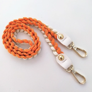 Woven Cotton Rope Bag Strap With PU Leather Connector And Gold Metal Hook Replacement Shoulder Strap For Crossbody Bag