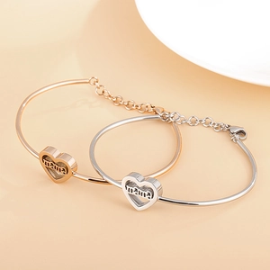 Rose gold and silver MAMA heart pendant bracelets with adjustable lobster clasp