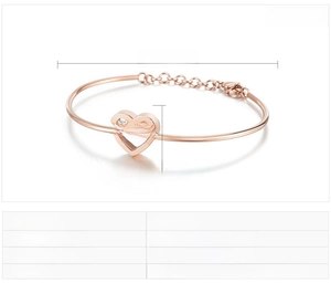 Detailed view of rose gold MAMA heart bracelet with size dimensions and specifications