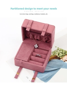 Pink velvet jewelry box with internal zoning design for rings and necklaces