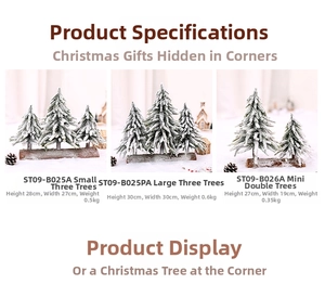 Detailed comparison of snow-covered mini Christmas trees in three specific sizes