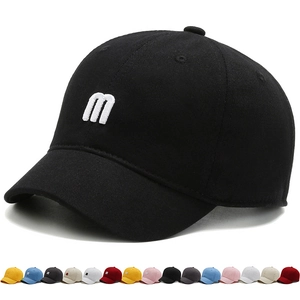 Cotton Short Brim Baseball Cap With Embroidered Letter M Adjustable Casual Sun Hat For Men Women