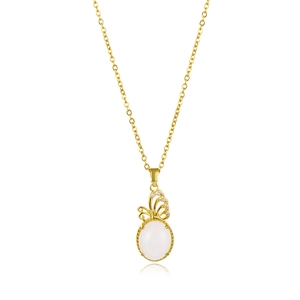 18K gold plated necklace with pineapple jade pendant and sparkling zirconia detail