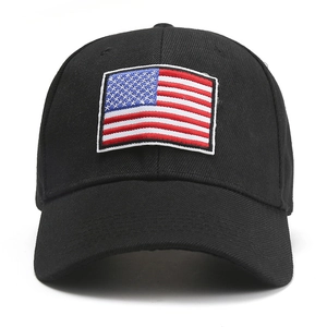 Classic American flag embroidery on black cotton baseball cap for outdoor sun protection