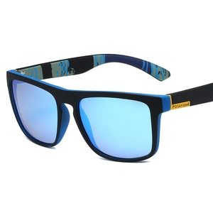 Polarized square sport sunglasses with blue mirrored lenses and matte floral frames