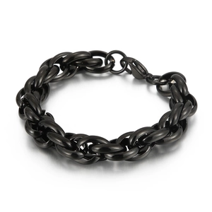 Polished black stainless steel chunky link bracelet for men with secure lobster clasp