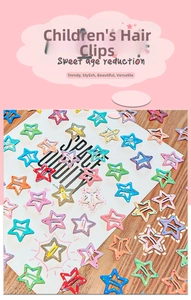 Close-up of star shaped candy colored metal hair clips in various matte and glitter finishes