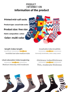 Detailed chart of cotton crew socks with art prints showing breathability and cushioning