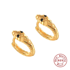 Snake Head Hoop Earrings 925 Sterling Silver Huggie With Black Zircon Eyes Animal Jewelry Minimalist For Women