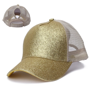 Womens Sequin Ponytail Mesh Baseball Cap Glitter High Bun Breathable Trucker Hat Adjustable Outdoor Sun Shade Shiny Hat