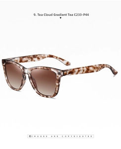 Side view of tortoise shell polarized sunglasses with gradient brown lenses and square frame