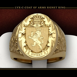 Men Signet Ring Copper Gold Plated Crown Lion Shield Coat Of Arms Royal Retro Punk Band Jewelry Accessories For Male