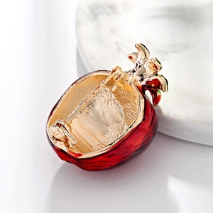 Fashionable red pomegranate fruit brooch with gold plating and enamel details