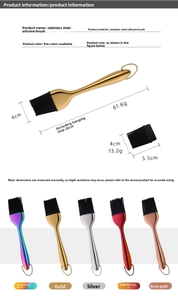 Dimensioni dettagliate del pennello in silicone e acciaio da 20cm in vari colori metallici
