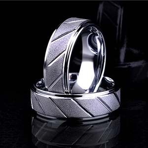Minimalist 316L Stainless Steel Frosted Ring For Men Women Slanted Line Grooves Polished Band Unisex Fashion Jewelry Gift