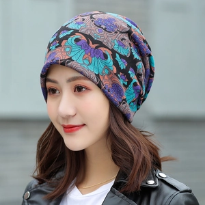 Women Bohemian Paisley Print Beanie Hat Multifunctional Sleep Cap Soft Polyester Spandex Neck Warmer Winter Warm Slouchy Hat