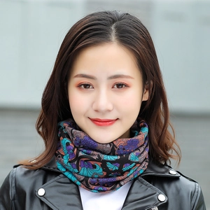 Women's 2-in-1 winter beanie and neck gaiter with colorful bohemian ethnic patterns