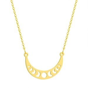 Gold stainless steel crescent moon necklace featuring phases of the moon cut-out pendant