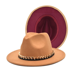 Fedora Hat Wide Brim Double Sided Color Block Jazz Hat With Gold Metal Chain Cotton Polyester Fashion Unisex