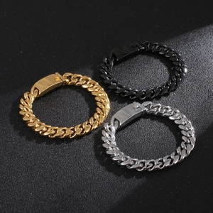 Bracelets gourmette hip hop pour hommes en acier inoxydable or, noir et argenté