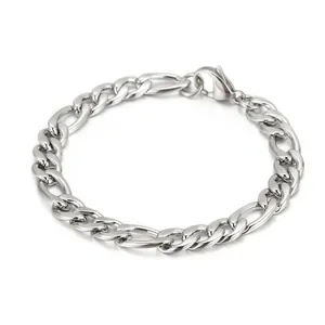 Silver Figaro chain bracelet with 3+1 link design and lobster clasp for hip hop style