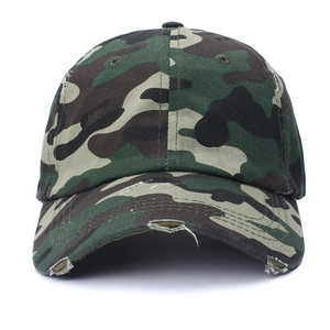 Women's ponytail baseball cap in camouflage cotton fabric with distressed brim details