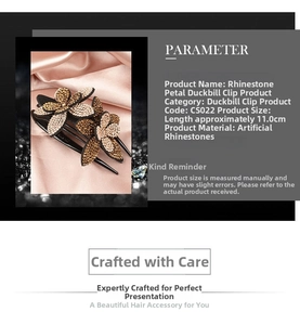Detail view of 11cm rhinestone flower hair clip showing dimensions and sparkling gems