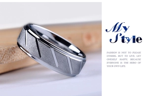 Macro detail of men's matte 316L stainless steel ring with dark diagonal stripes