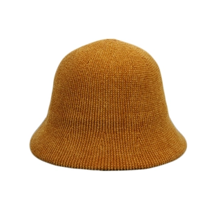 Minimalist mustard yellow chenille knit bucket hat in retro solid color for women
