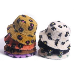 Cappello Da Pescatore Con Stampa Di Margherite In Pelliccia Sintetica Caldo Inverno Peluche Per Donna Moda