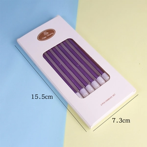 Metallisch lila Spiral-Bleistiftkerzen 6er-Set in pinker Fensterbox 15,5x7,3cm