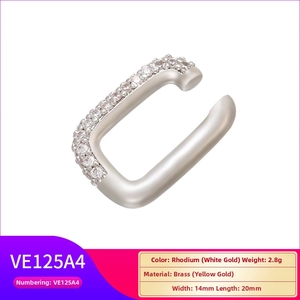 Macro view of rhodium-plated brass ear cuff with detailed material and size specifications