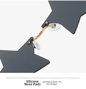 Detail of star-shaped sunglasses featuring soft silicone nose pads for a comfortable fit