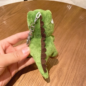 Cute green plush dinosaur keychain with metal clip for backpacks and handbags