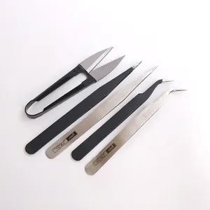 5-piece jewelry tool set with U-shaped scissors and anti-magnetic tweezers on white background