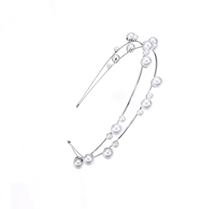 Elegant double layer silver headband with polished white pearls in various sizes