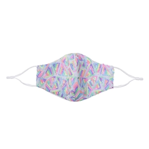 Washable fashion mask with colorful sequins in a geometric pattern and adjustable ear loops