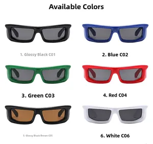 Collection of cyber punk square sunglasses in six vibrant colors with thick frames