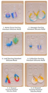 Stampi in silicone DIY per orecchini in resina con sei forme geometriche e campioni
