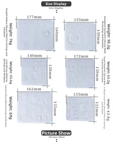 Tabella taglie di sei stampi in silicone per ciondoli orecchini geometrici con misure