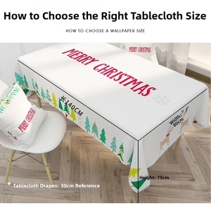 Detailed size guide for Nordic Christmas tablecloth with festive reindeer and tree patterns