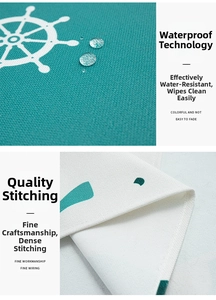 Waterproof linen tablecloth with white rudder pattern and detailed edge stitching