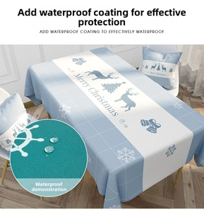 Waterproof Christmas tablecloth with reindeer and Merry Christmas print and matching pillows